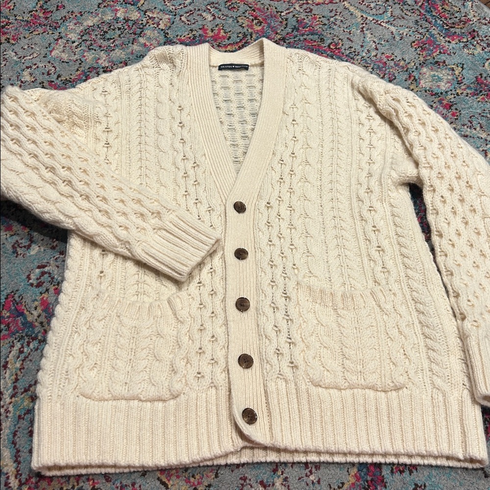 Brandy Melville Cream Knit Wool grandpacore Cardigan Sweater cable knit pocket